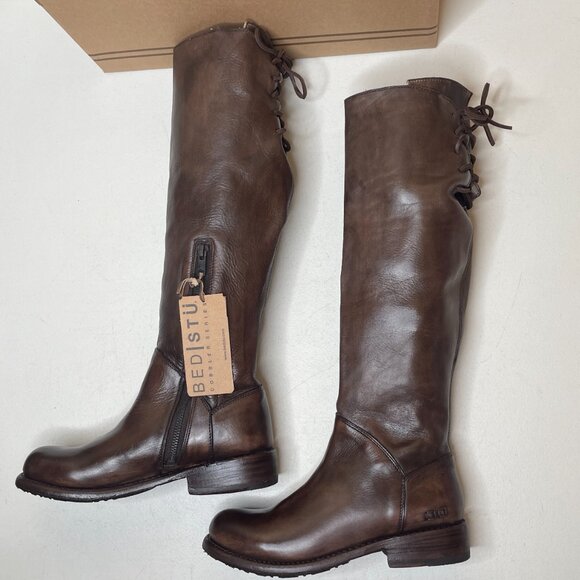 BED STU Manchester Distressed Brown Leather Tall Riding Boots BedStu Size 6.5 - Picture 4 of 16
